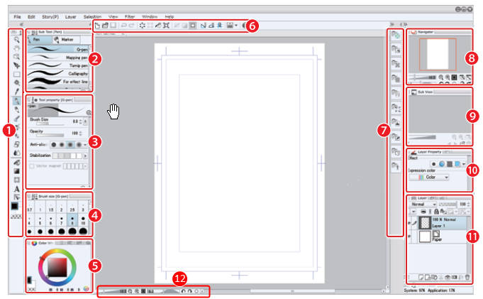 Manga Studio 5 - интерфейс