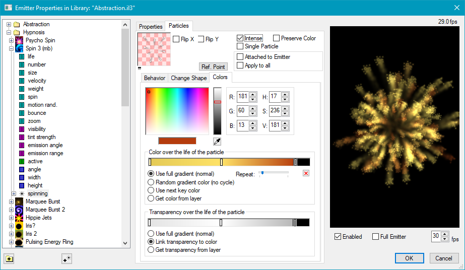 Настройки эмиттера в Particle Illusion