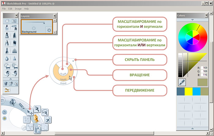 Autodesk SketchBook / панель Move/Rotate/Scale